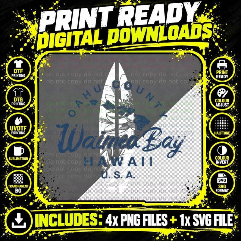 Waimea Bay Hawaii North Shore Oahu Hawaiian Surfing Png SVG Digital Bundle