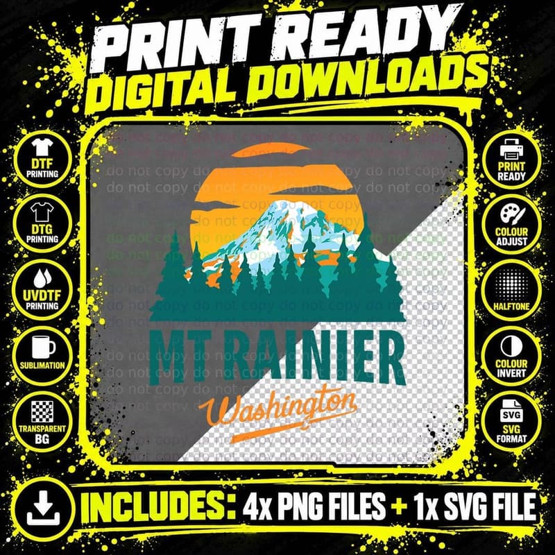 Washington Mt Rainier National Park Retro Vintage Design Png SVG Digital Bundle