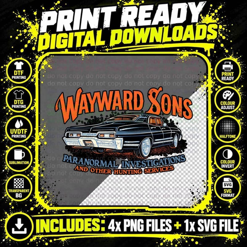 Wayward Sons Paranormal Investigations Vintage Car Png SVG Digital Bundle
