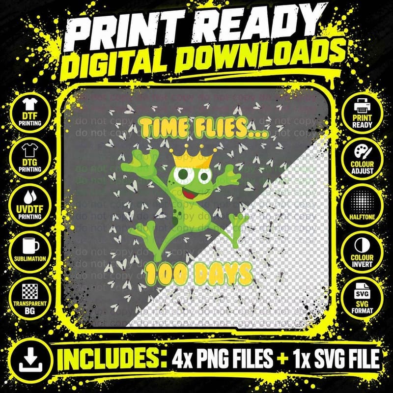 100 Days School Frog T-Shirt, 100th Day of School Png SVG Digital Bundle