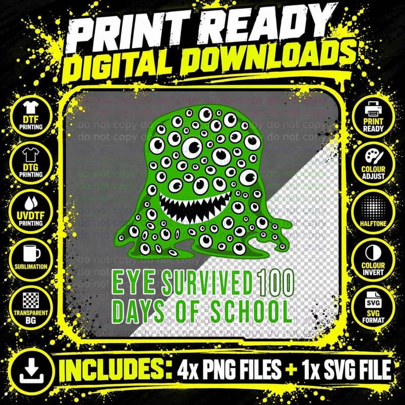 100 Days School Monster Eye Shirt Funny Happy Gift Png SVG Digital Bundle