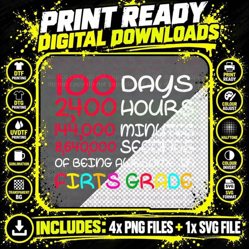 100 Days School T-Shirt, Back to School Design Png SVG Digital Bundle