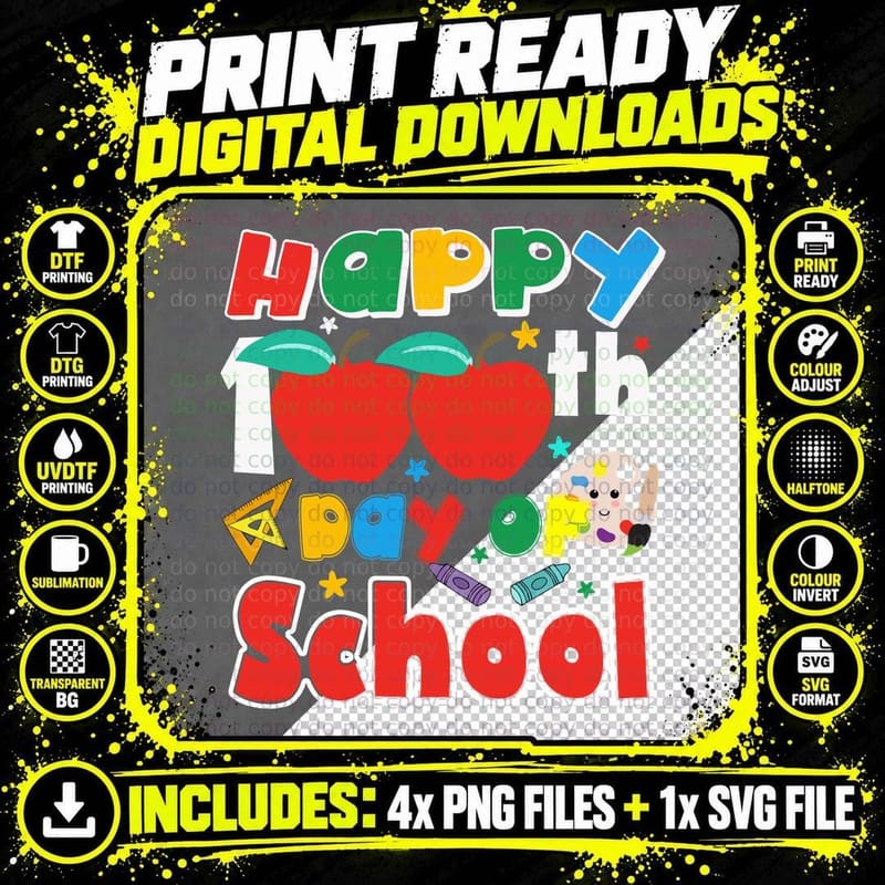 100 Days School T-Shirt, Back to School Theme Png SVG Digital Bundle