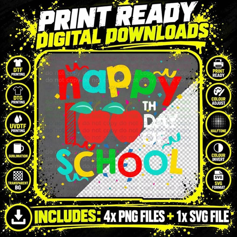 100 Days School T-Shirt, Colorful Confetti Design Png SVG Digital Bundle