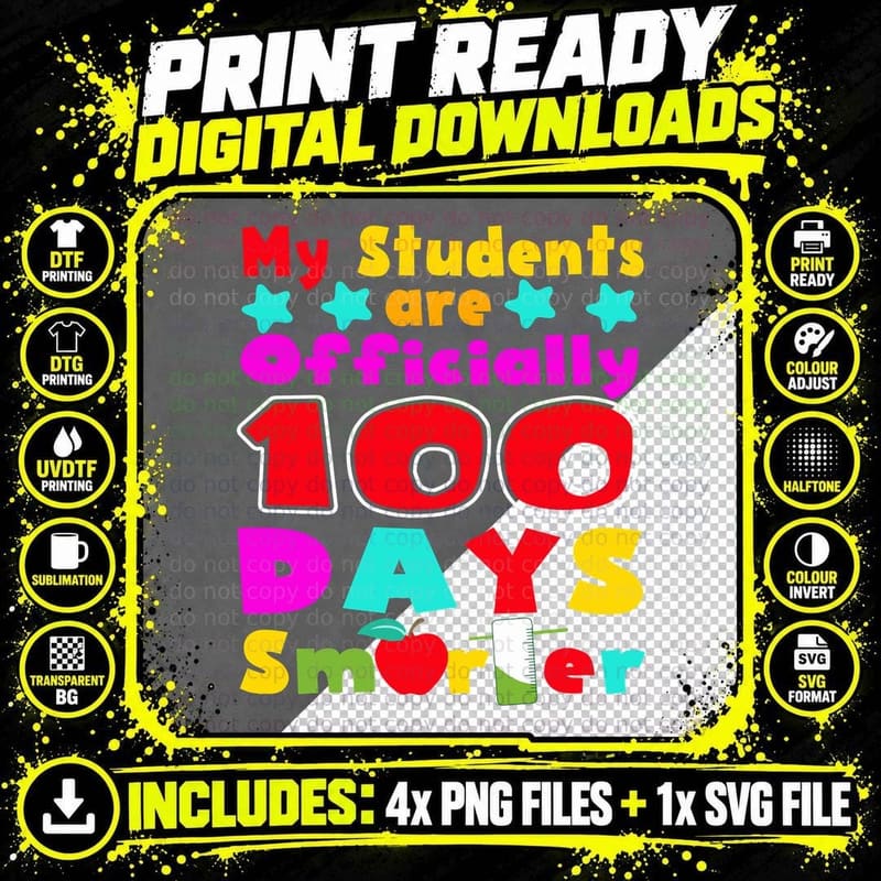 100 Days School T-Shirt, Colorful Typography Png SVG Digital Bundle