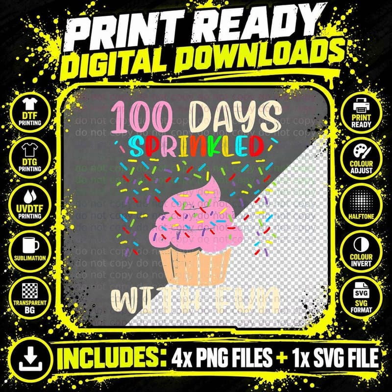 100 Days Sprinkled with Fun Cupcake 100th Day School Png SVG Digital Bundle