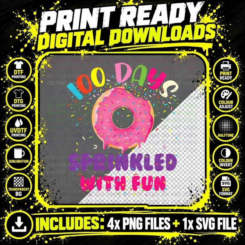 100 Days Sprinkled with Fun Donuts Happy 100th Day of Png SVG Digital Bundle