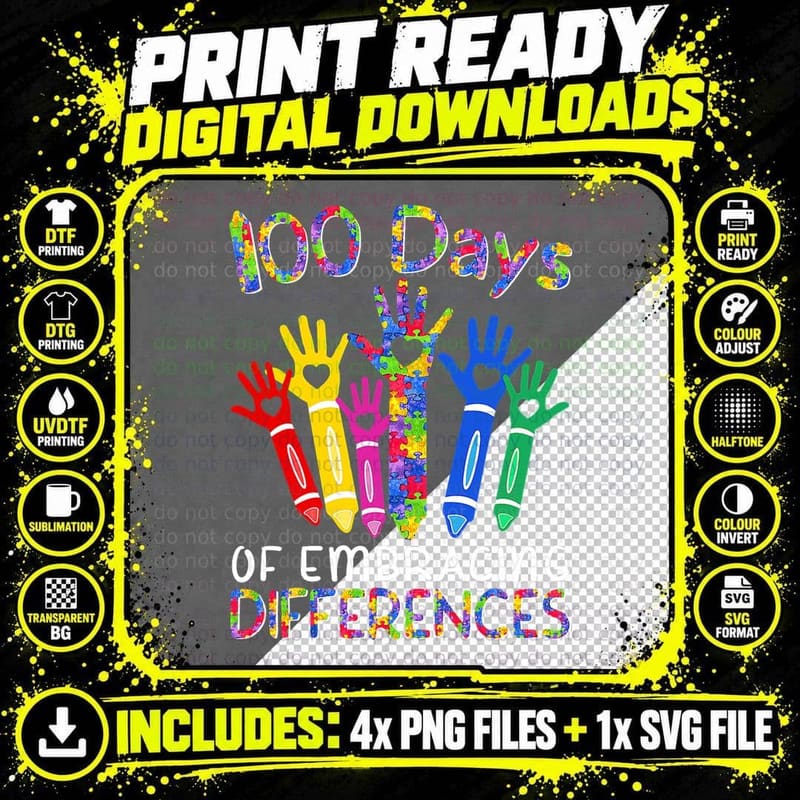 100 Days of Embracing Differences IEP 100th Day of Png SVG Digital Bundle