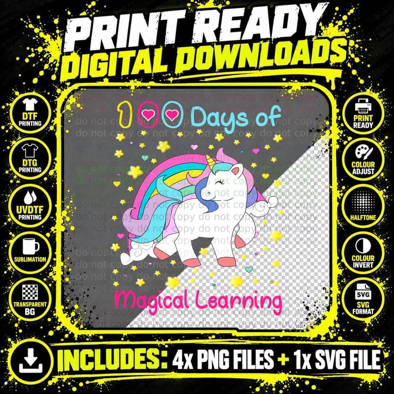 100 Days of Macleod Magical Unicorns T-Shirt Png SVG Digital Bundle