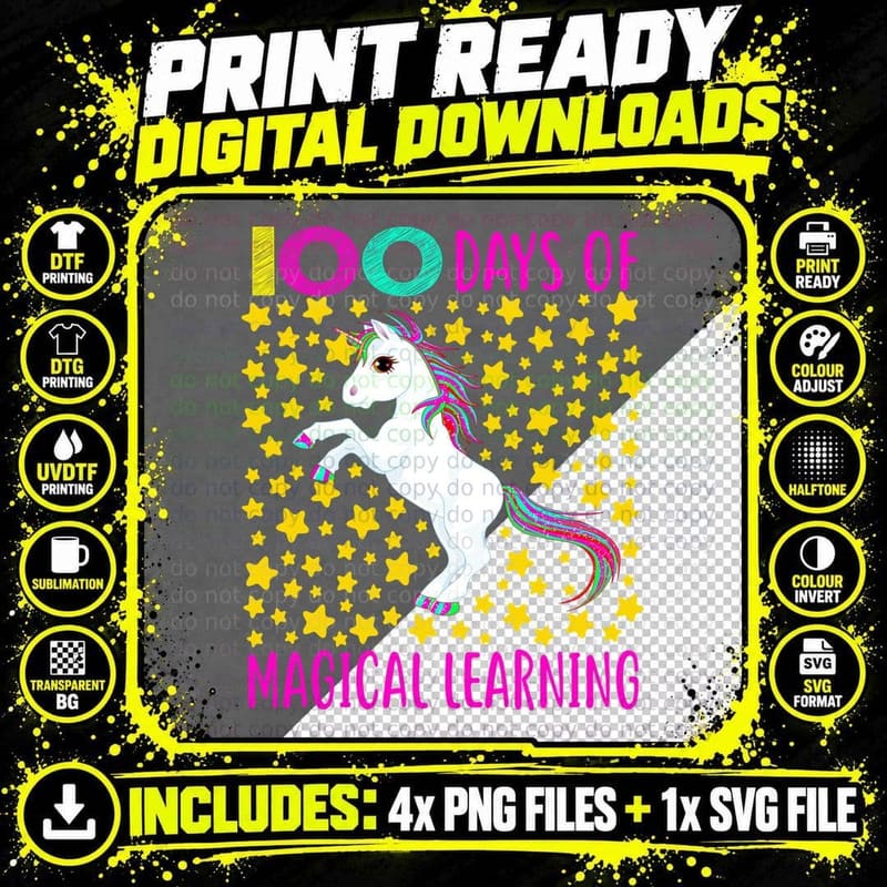 100 Days of Unicorn Magic T-Shirt, School Celebration Png SVG Digital Bundle