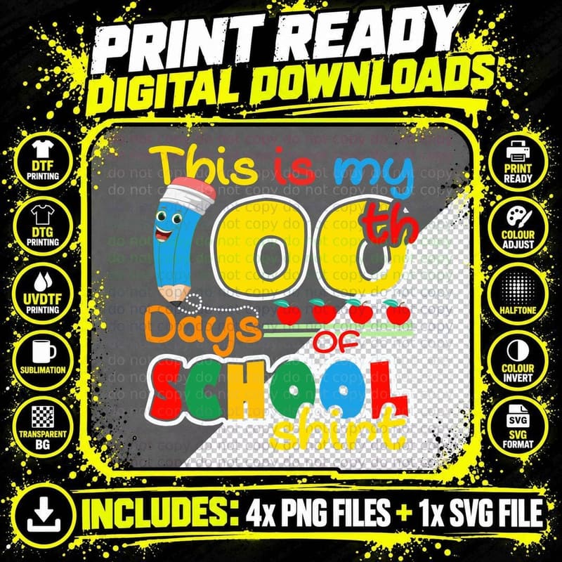 100th Day School T-Shirt, Colorful Typography Png SVG Digital Bundle