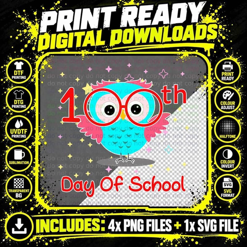 100th Day of School Owl T-Shirt, School Celebration Style Png SVG Digital Bundle