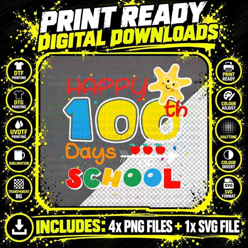 100th Day of School T-Shirt, Colorful Celebration Design Png SVG Digital Bundle