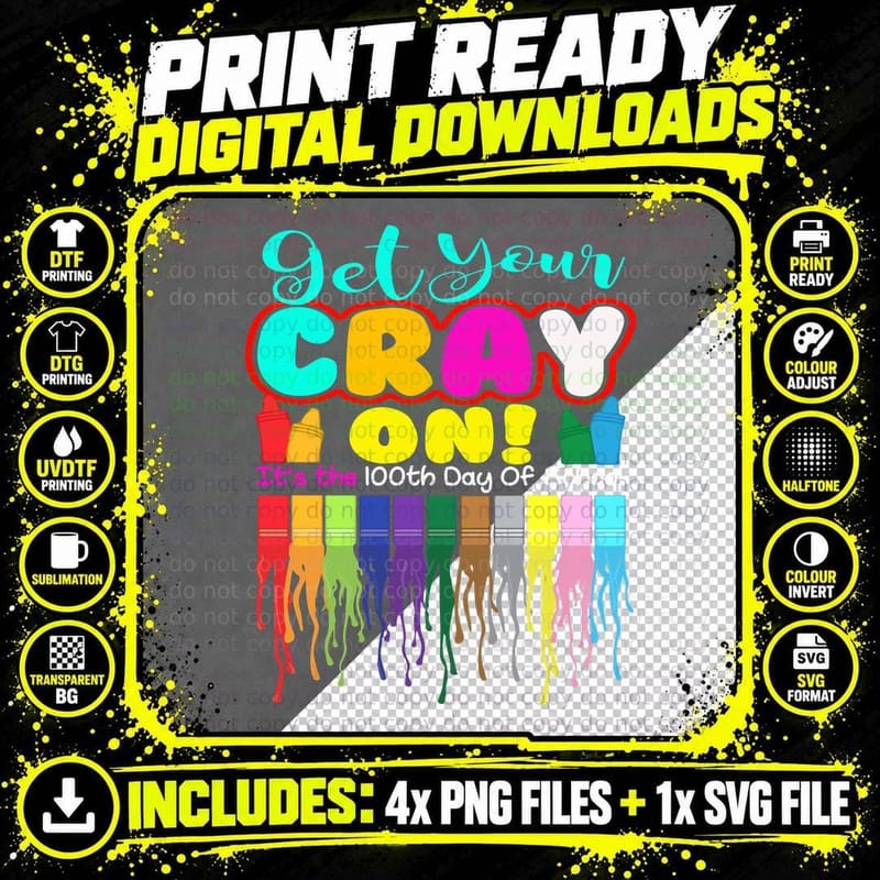 100th Day of School T-Shirt, Colorful Crayon Design Png SVG Digital Bundle