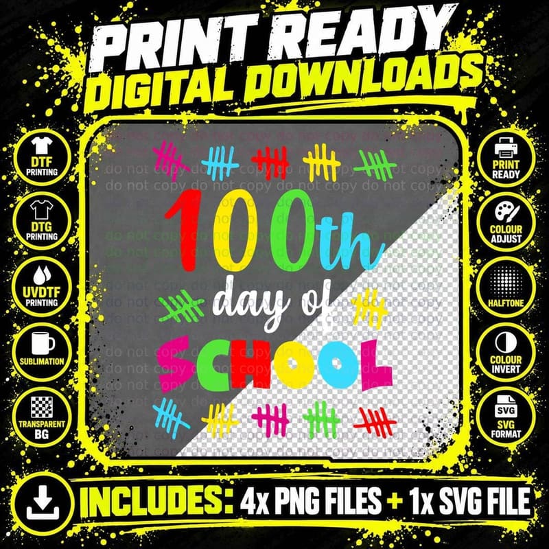 100th Day of School T-Shirt, Colorful Typography Design Png SVG Digital Bundle