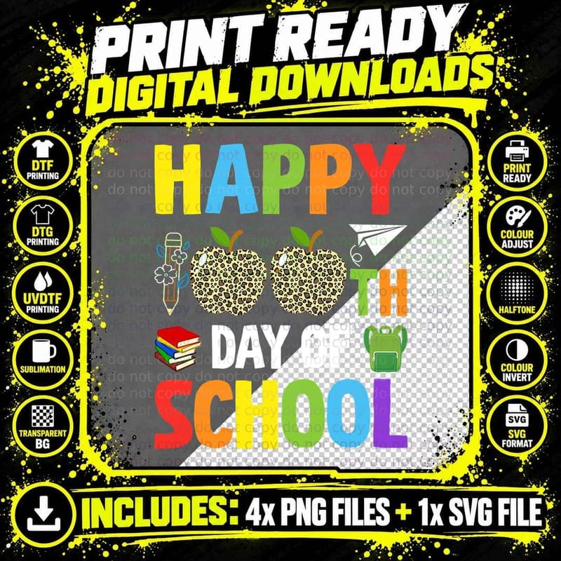 100th Day of School Teachers Kids Child Happy 100 Days Png SVG Digital Bundle