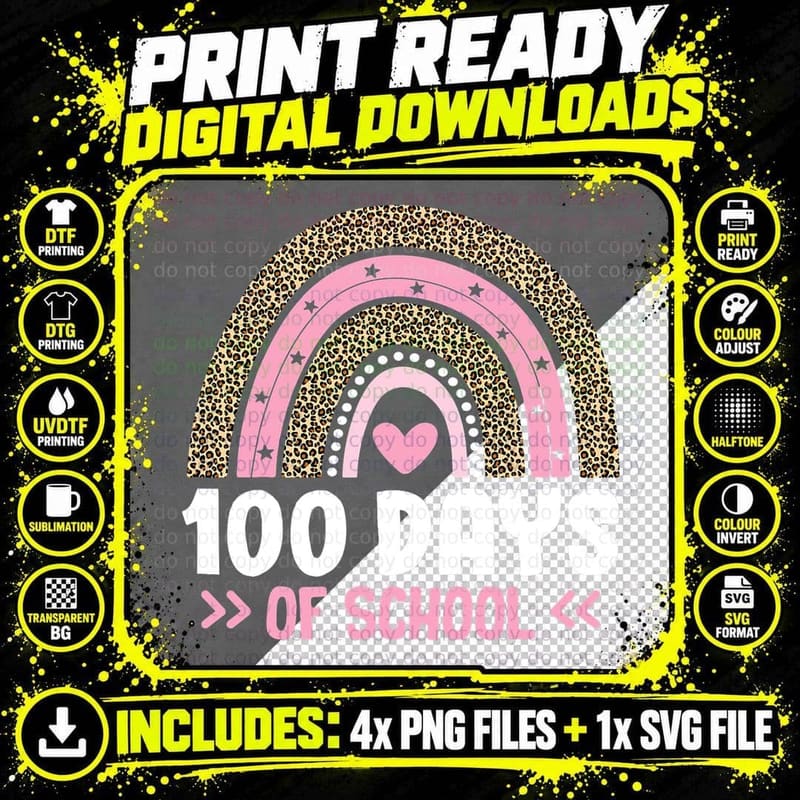 100th Day of School Teachers Kids Rainbow Happy 100 Days Png SVG Digital Bundle