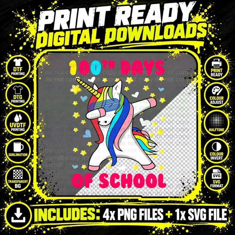 100th Days of School Unicorn T-Shirt, Dabbing Style Png SVG Digital Bundle