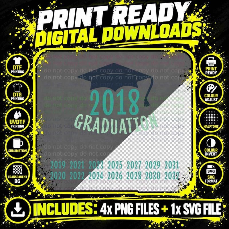 2018 Graduation Cap Teal School Senior T-Shirt Png SVG Digital Bundle