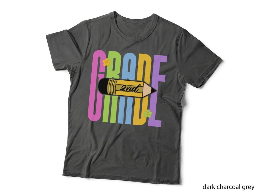 2nd School Grade Level T-Shirt, Colorful Pencil with 2nd Graphic Tee