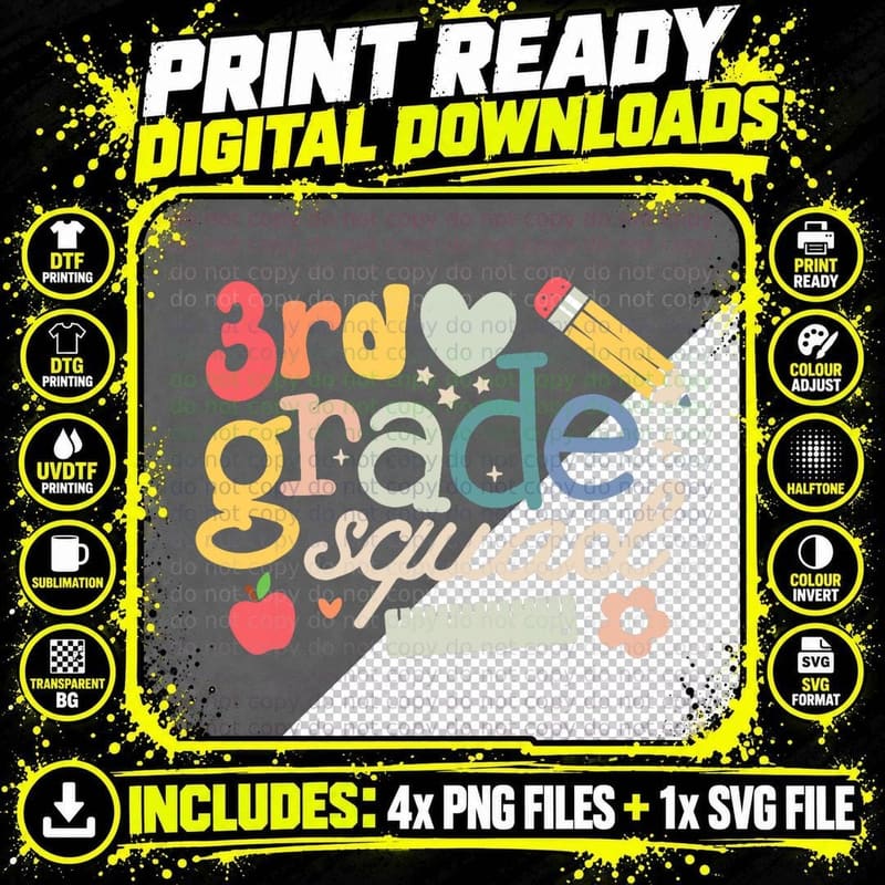 3rd Third Grade Squad Shirt Back to School Teachers Png SVG Digital Bundle
