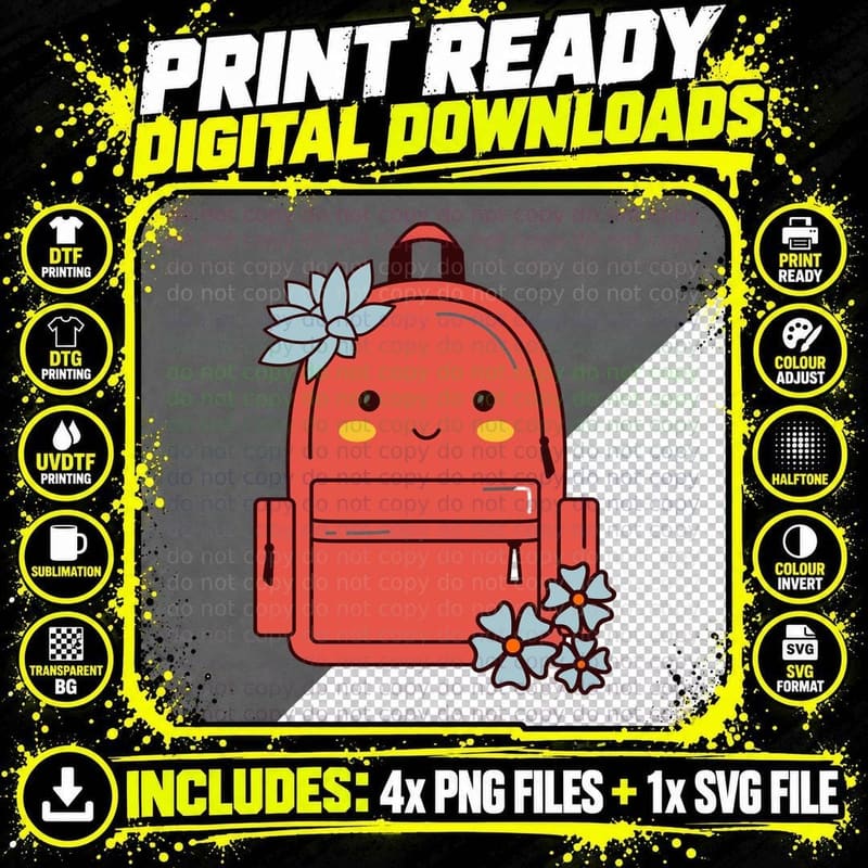 Adorable Backpack with Flowers Back to School T-Shirt Png SVG Digital Bundle