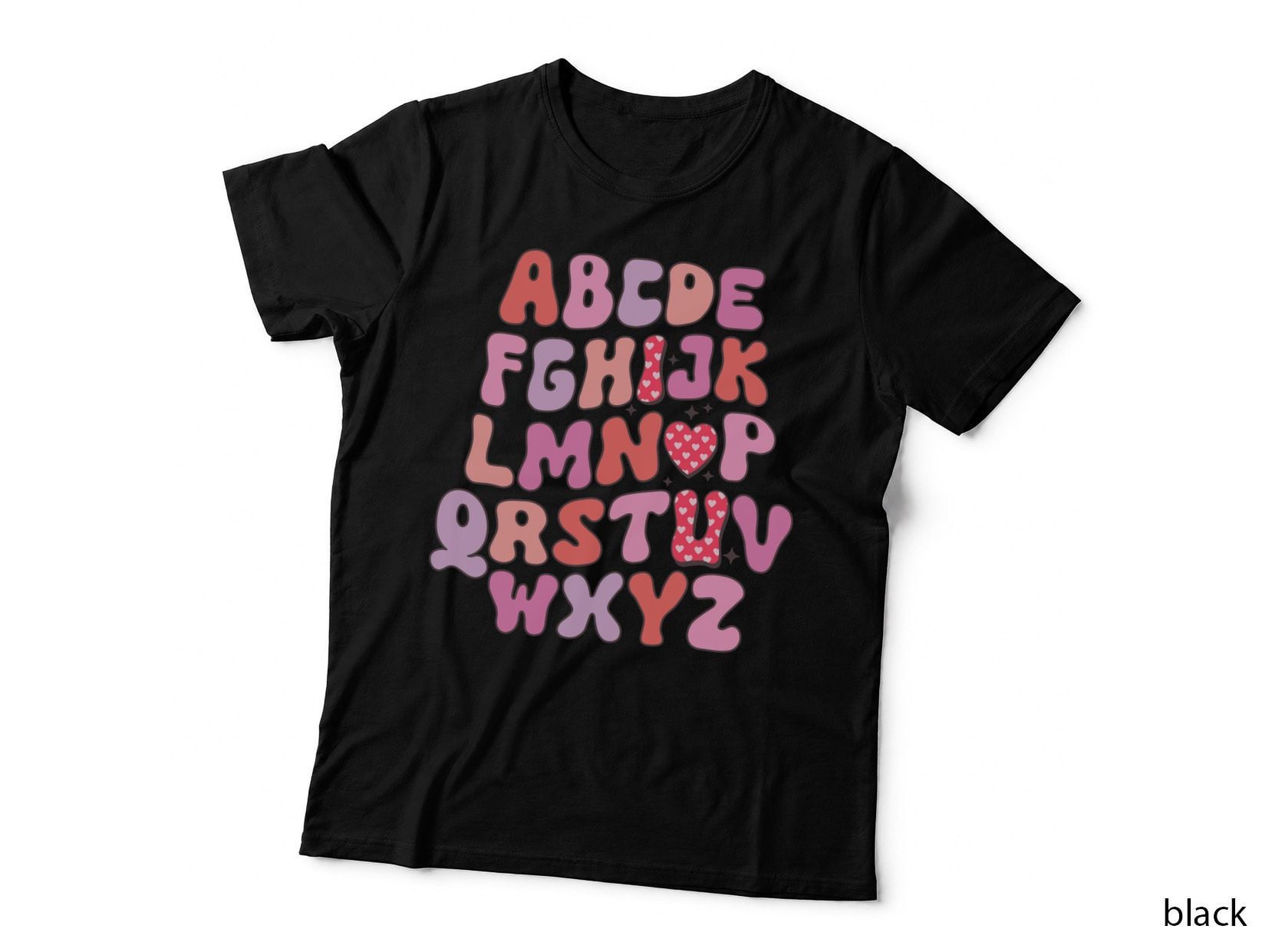 Alphabet Design Abcdefghijklmnopqrstuvwxyz Pink Red Coral Letters School T-Shirt
