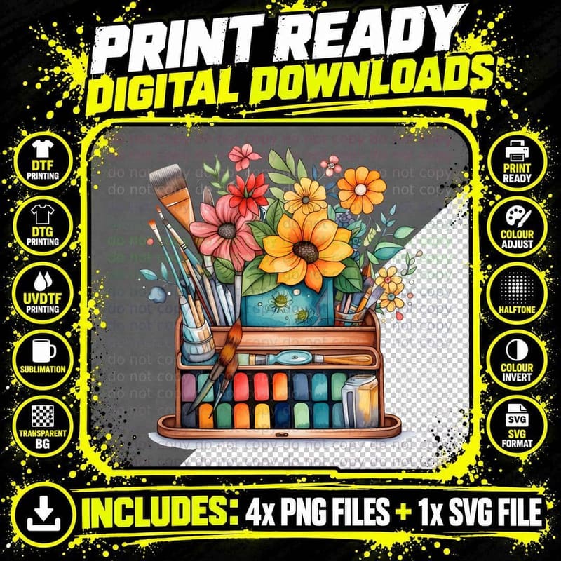 Art Supplies Bouquet Back to School T-Shirt Png SVG Digital Bundle