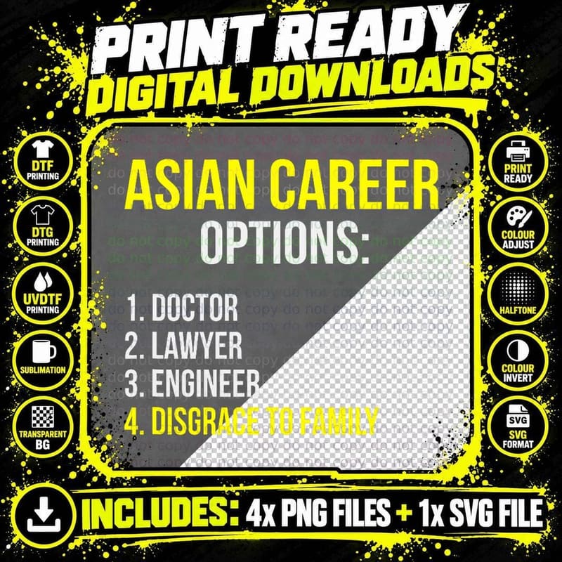 Asian Career Options Student Funny Tiger Parenting Png SVG Digital Bundle