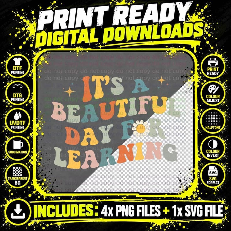 Back to School It's a Beautiful Day for Learning Retro Png SVG Digital Bundle