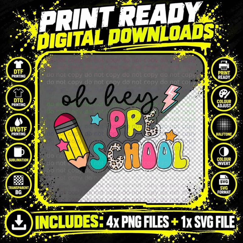 Back to School Oh Hey Preschool Leopard Teachers Student Png SVG Digital Bundle