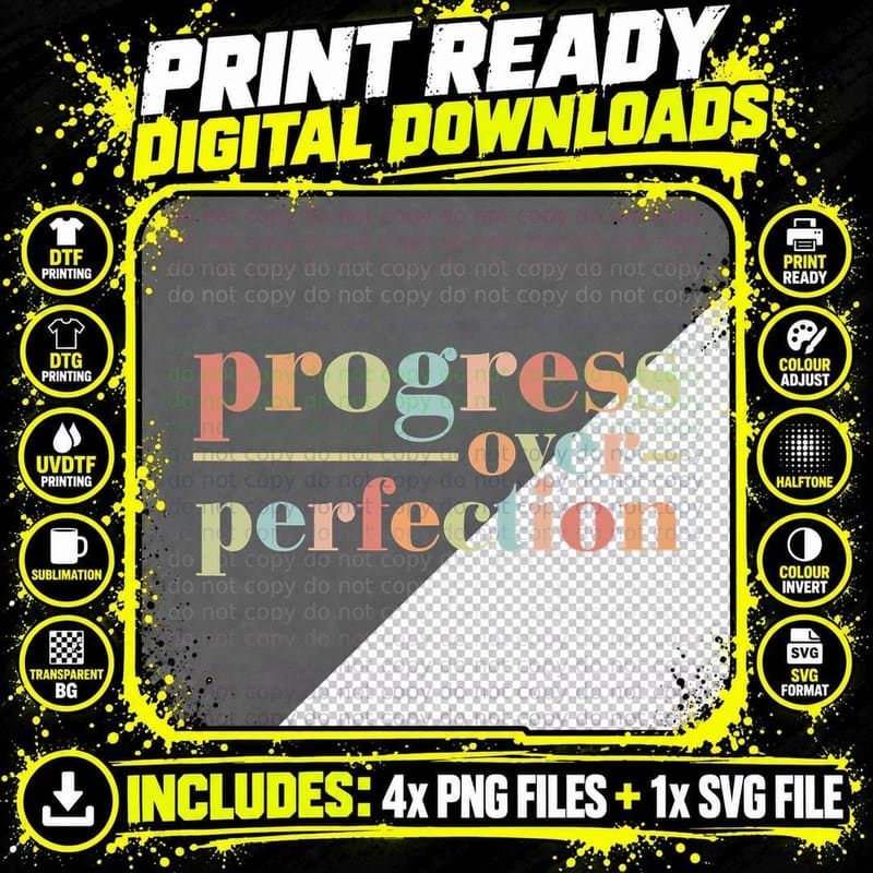 Back to School Progress Over Perfection Vintage Teachers Png SVG Digital Bundle