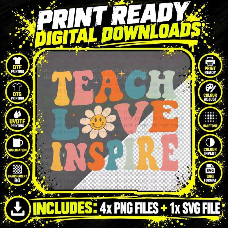 Back to School Teach Love Inspire Retro Teachers Women Png SVG Digital Bundle