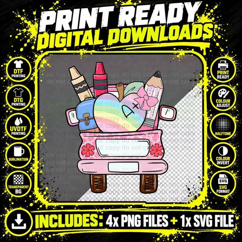 Back-To-School Car Full of Supplies Back to School Png SVG Digital Bundle