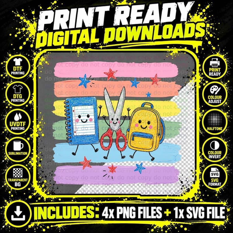 Back-To-School Friends Back to School T-Shirt Png SVG Digital Bundle