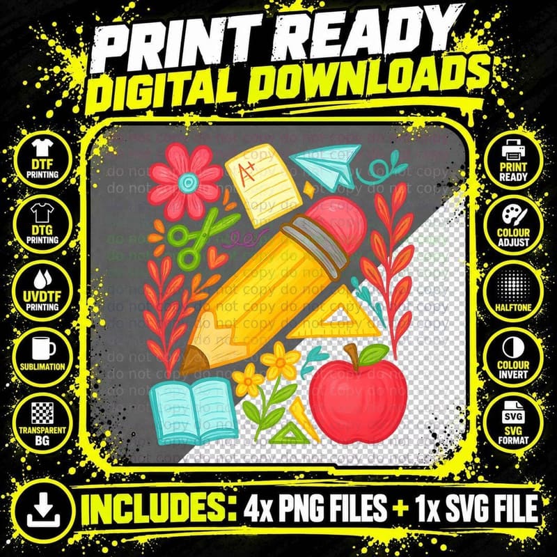 Back-To-School Supplies Artwork Back to School T-Shirt Png SVG Digital Bundle