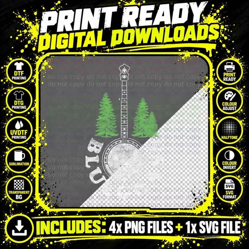 Bluegrass Banjo Trees Retro Bluegrass Old School 80s Png SVG Digital Bundle