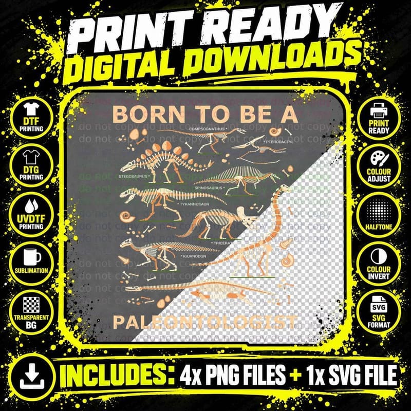 Born to Be a Paleontologist Forced to Go to School Png SVG Digital Bundle