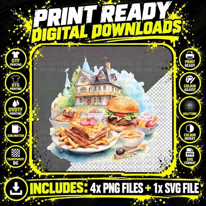 Burger Fries Pie Dessert House Backdrop Back to School Png SVG Digital Bundle