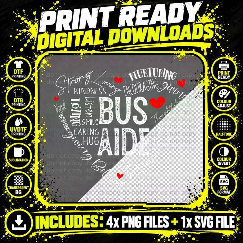 Bus Aide Matching Group Squad Back to School for Bus Png SVG Digital Bundle