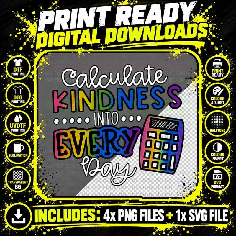 Calculate Kindness into Every Day School Teaching Math Png SVG Digital Bundle
