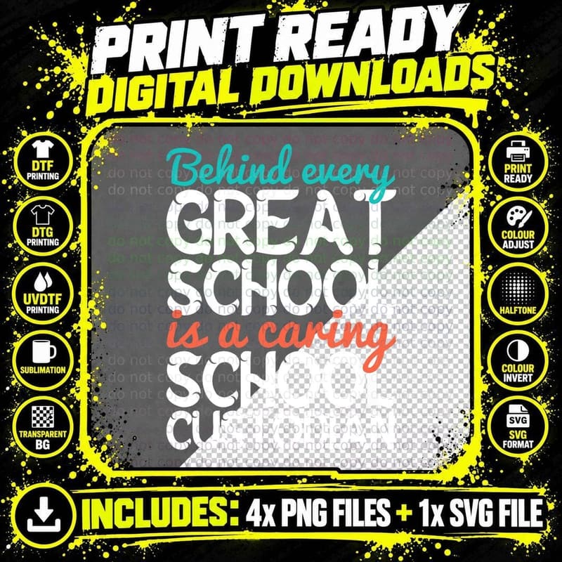 Caring School Custodian Janitor Appreciation T-Shirt Png SVG Digital Bundle