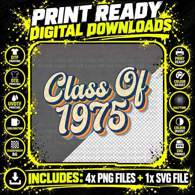 Class of 1975 High School Reunion Vintage T-Shirt Png SVG Digital Bundle