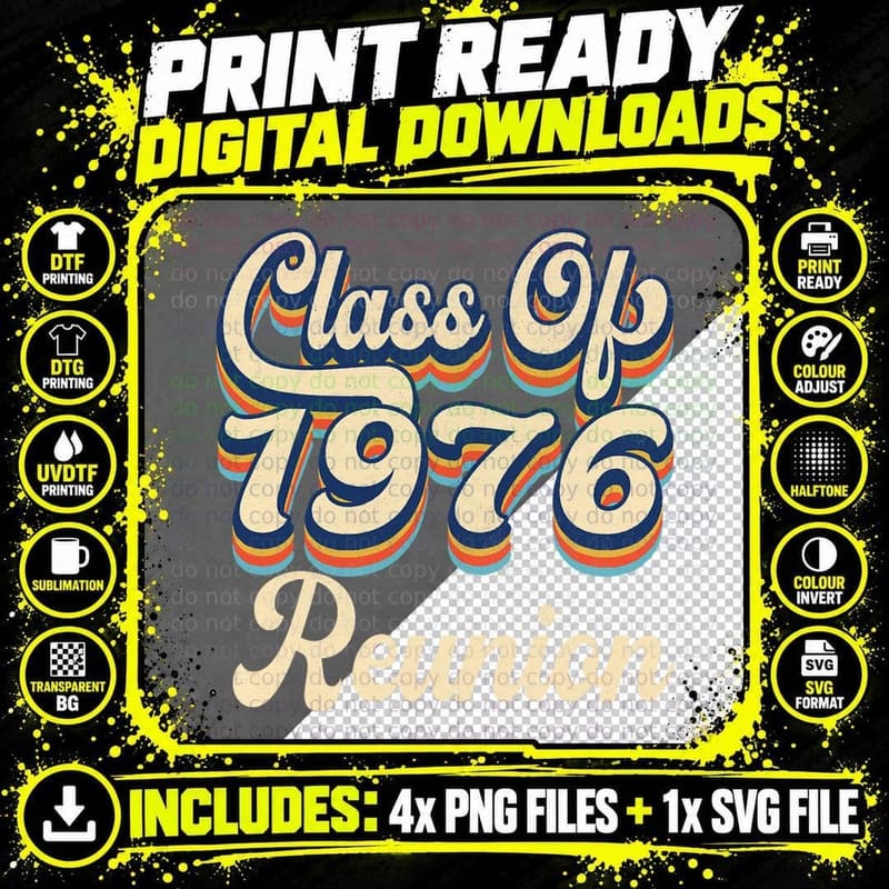 Class of 1976 Reunion 76 High School College Graduation Png SVG Digital Bundle