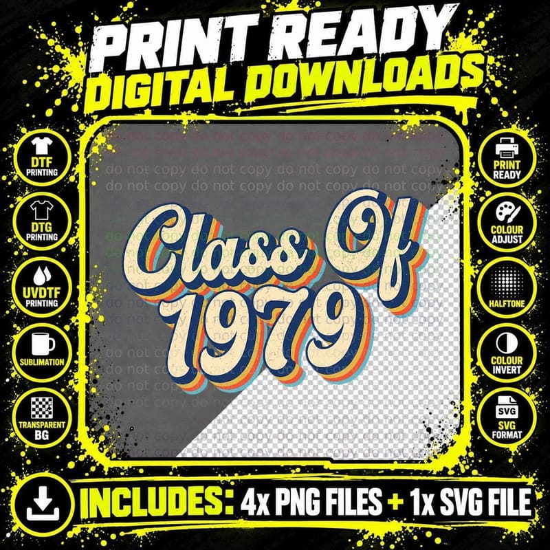 Class of 1979 High School Reunion Vintage T-Shirt Png SVG Digital Bundle