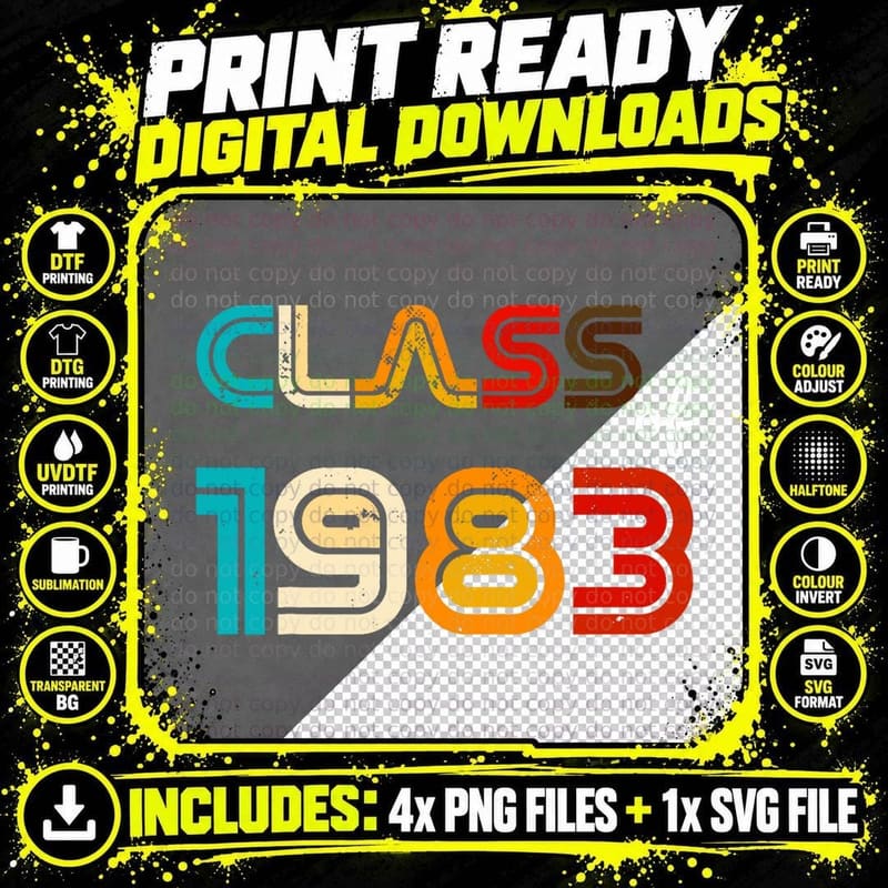 Class of 1983 Shirt High School College Reunion Vintage Png SVG Digital Bundle