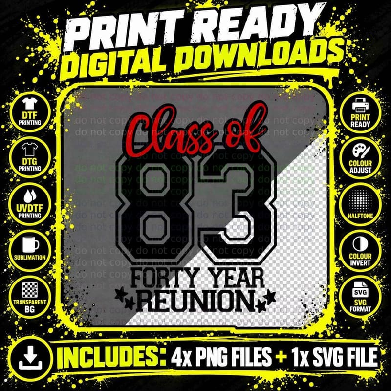 Class of 1983, Group, Reunion, 40 Year, 83 Png SVG Digital Bundle