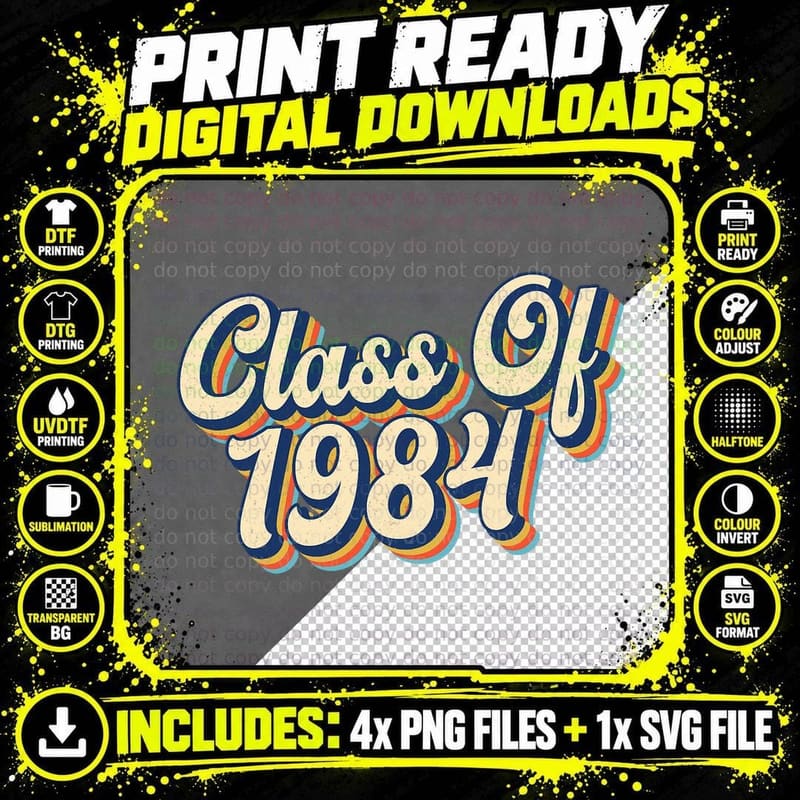 Class of 1984 High School Reunion Vintage T-Shirt Png SVG Digital Bundle