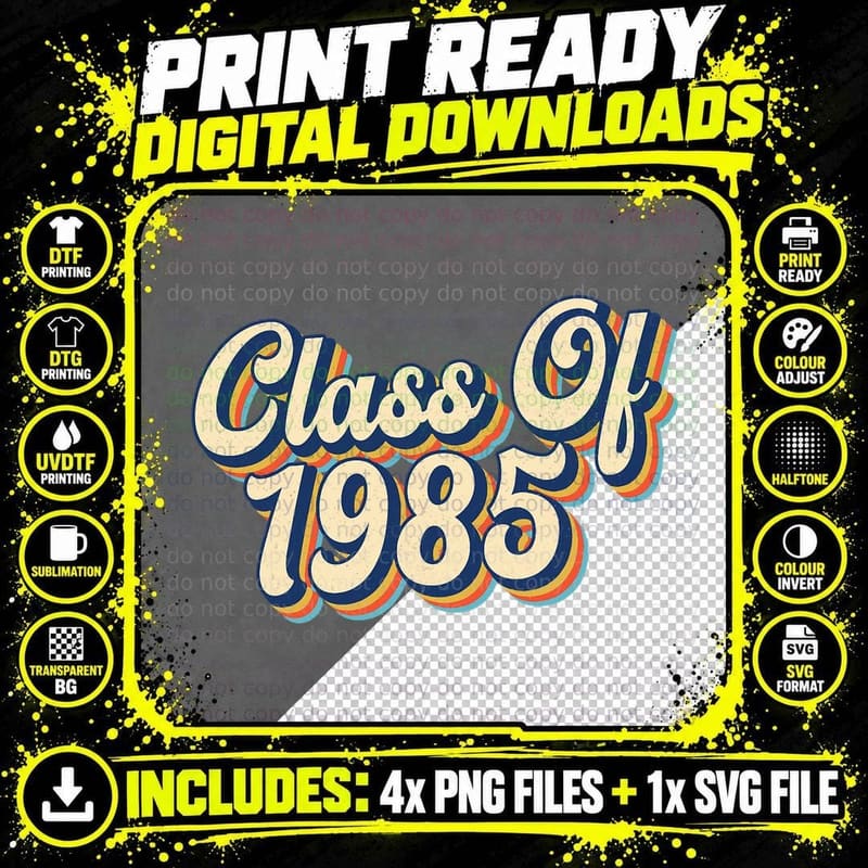 Class of 1985 High School Reunion Vintage T-Shirt Png SVG Digital Bundle