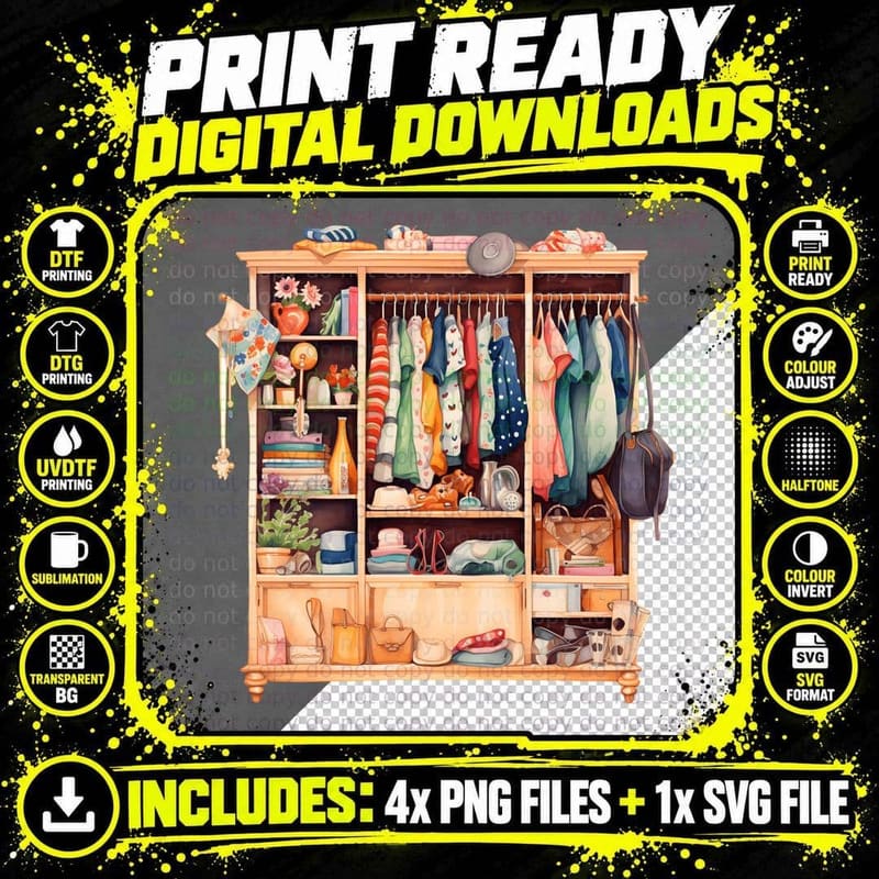 Colorful Closet with Various Items Back to School T-Shirt Png SVG Digital Bundle